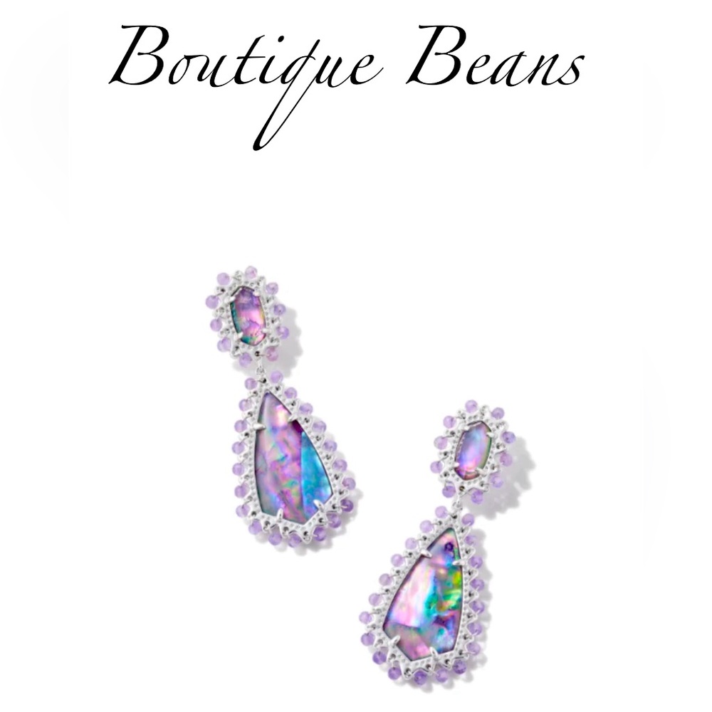 Kendra Scott Beaded Camry Silver Statement Earrings in Pastel Mix; NWT